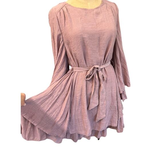NWT!! "BLU IVY" Women's Dress SZ M Mauve/Lavender Fairy Midi Belt Flutter Sleeve - Picture 3 of 9